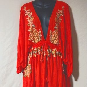 Free People Red Embroidery Medium Dress